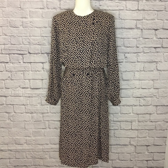 Vintage Hudson's Bay Mirror Room Long Sleeve Silk Dress - 16 - Picture 1 of 10